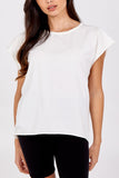 Cream Cap Sleeve High Low Rolled Edge Top For Women ONE SIZE - Dropwear