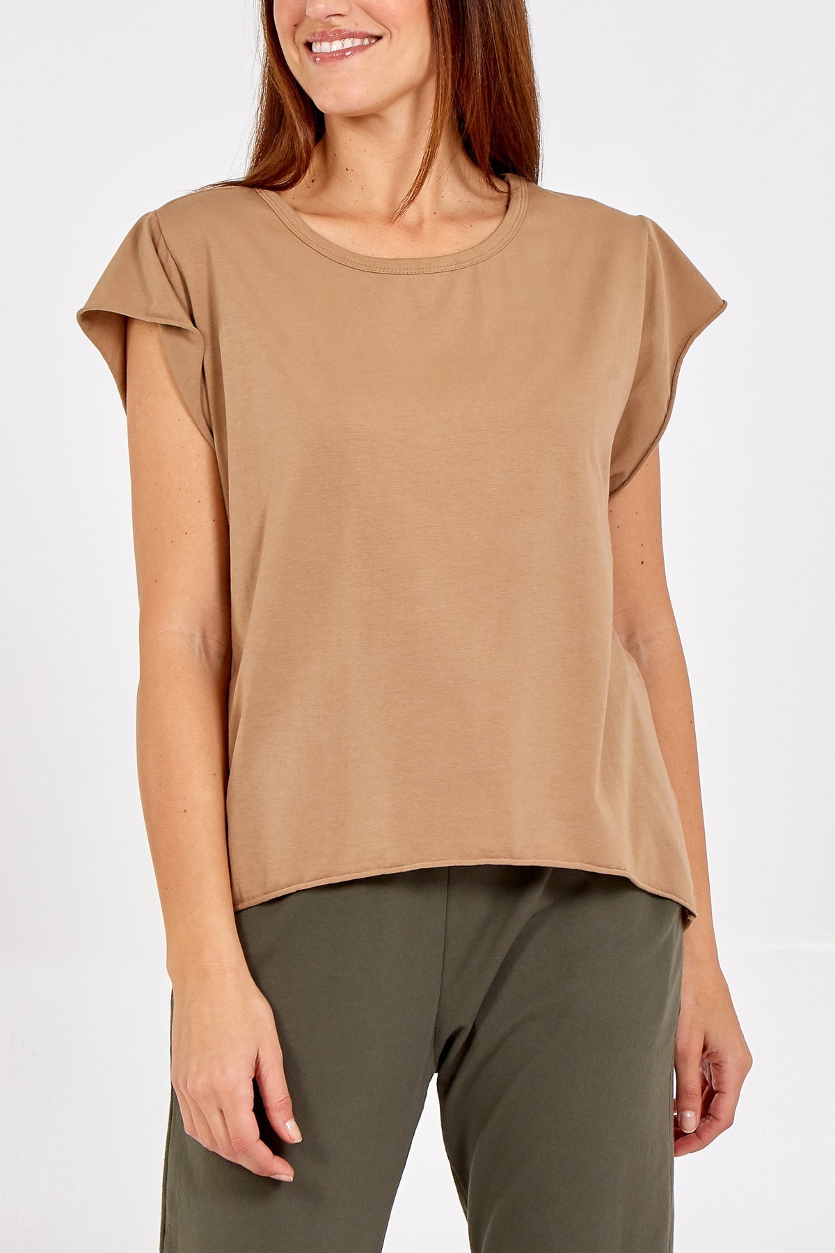 Cap Sleeve High Low Rolled Edge Top For Women  - Dropwear