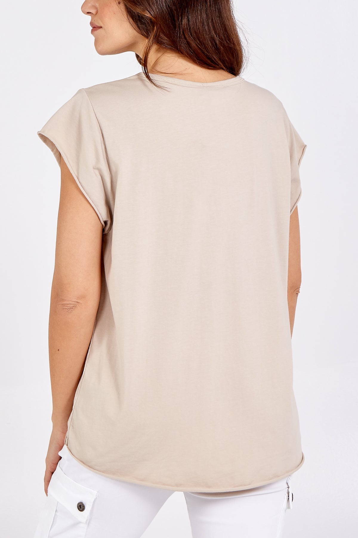 Mid Grey Cap Sleeve High Low Rolled Edge Top For Women ONE SIZE - Dropwear