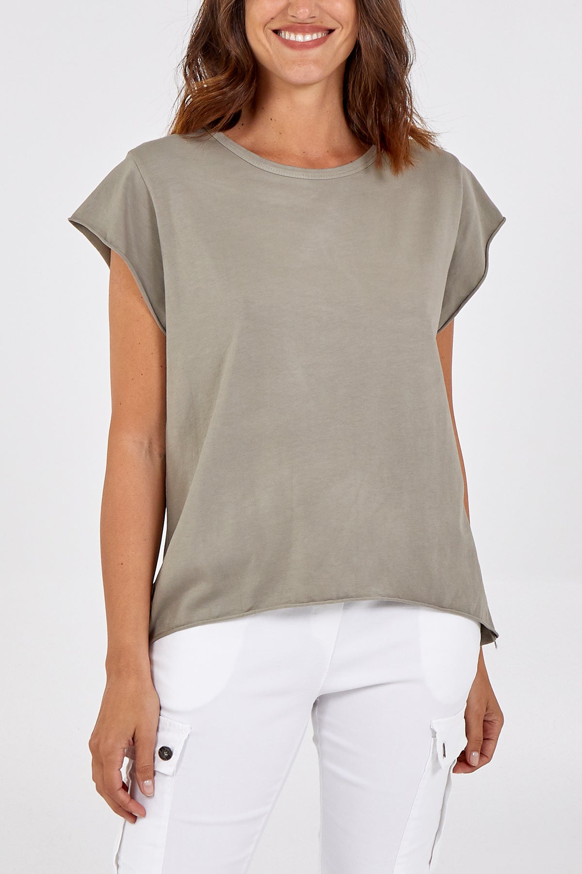 Cap Sleeve High Low Rolled Edge Top For Women  - Dropwear