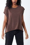 Cap Sleeve High Low Rolled Edge Top For Women  - Dropwear