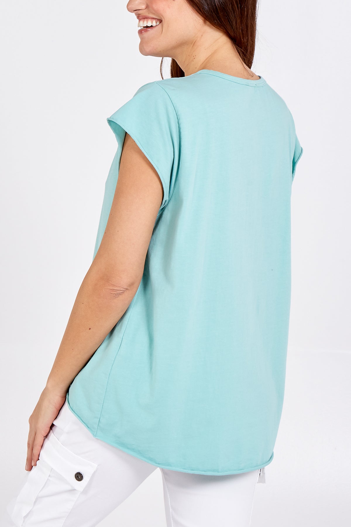 Khaki Cap Sleeve High Low Rolled Edge Top For Women ONE SIZE - Dropwear