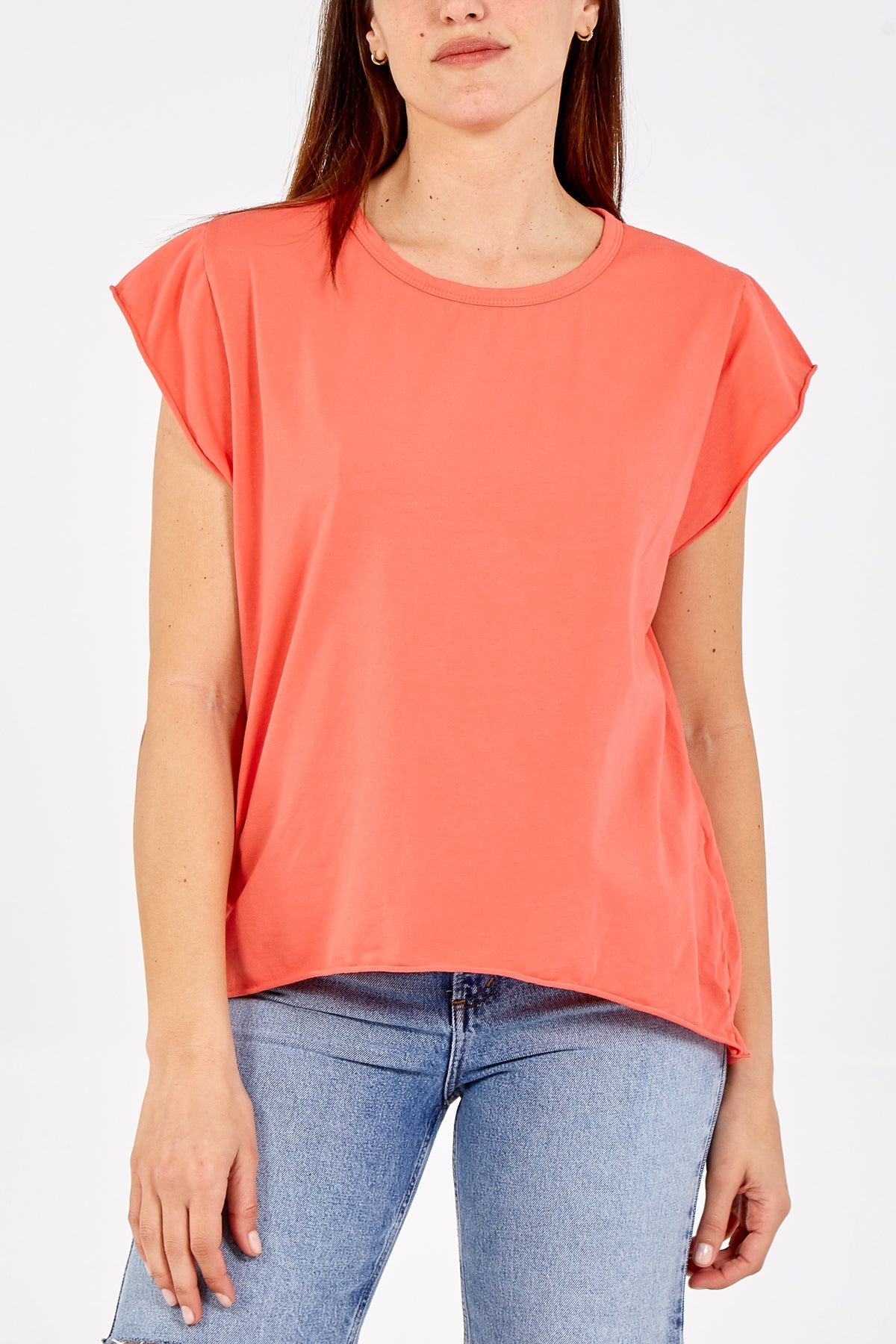 Cap Sleeve High Low Rolled Edge Top For Women  - Dropwear