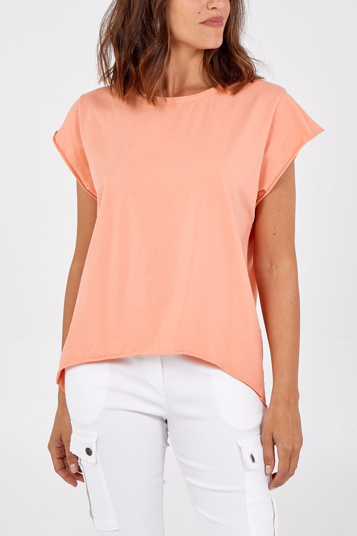 Cap Sleeve High Low Rolled Edge Top For Women  - Dropwear