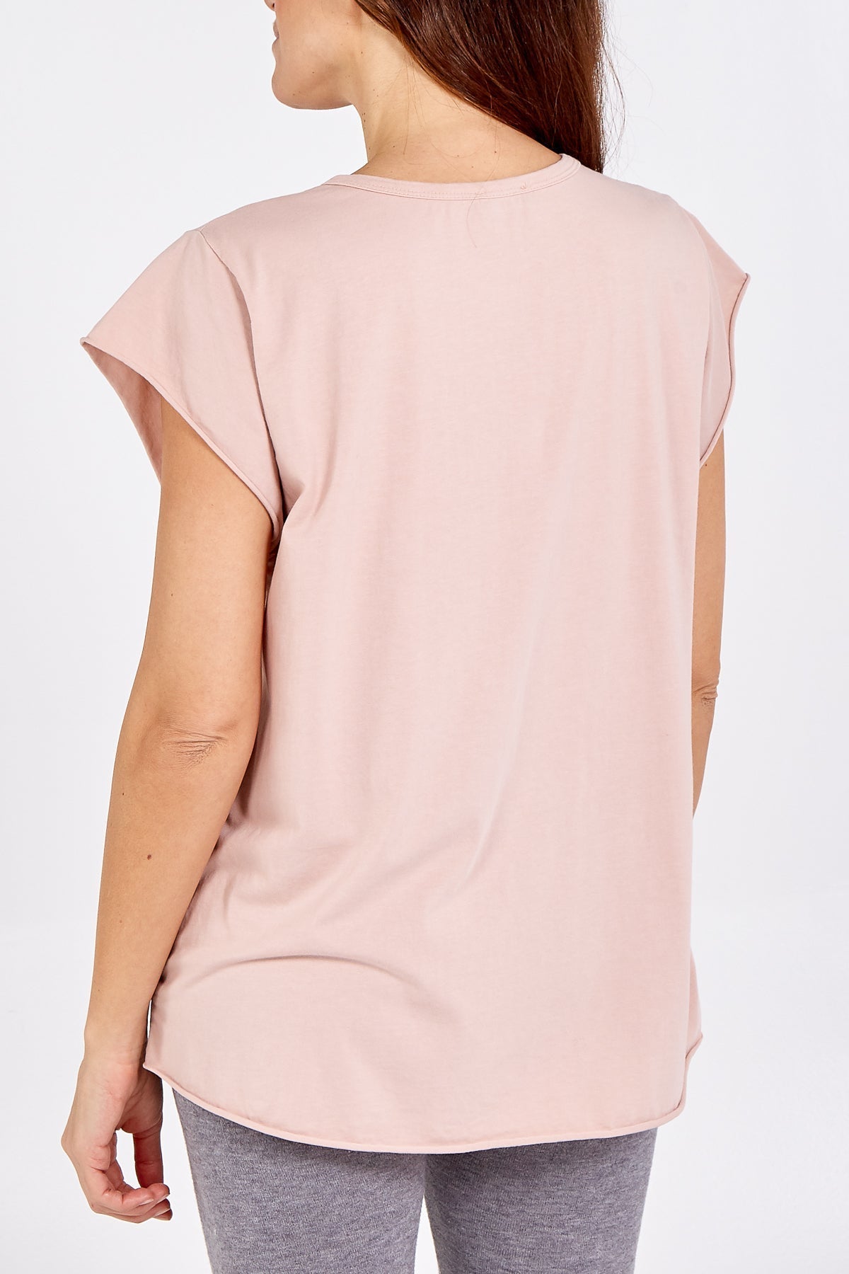 Beige Cap Sleeve High Low Rolled Edge Top For Women ONE SIZE - Dropwear