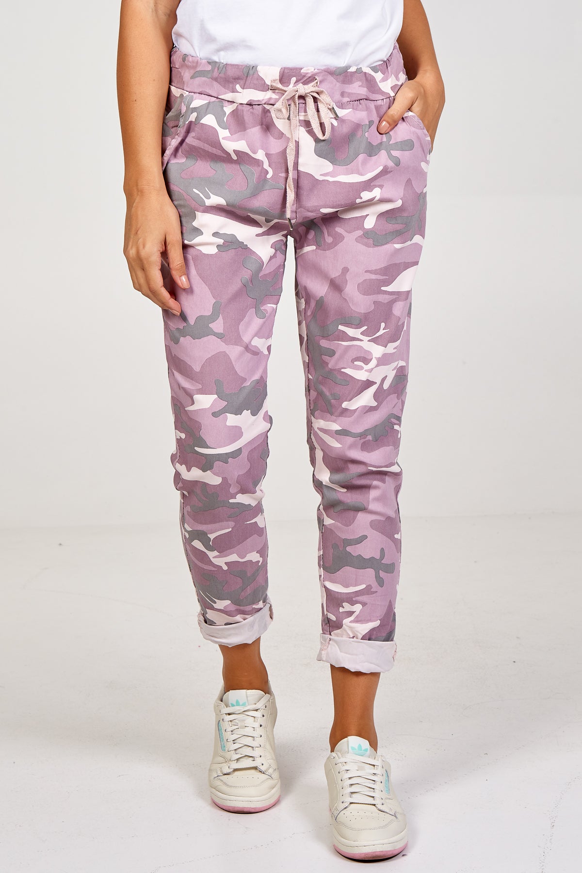 Light Grey Magic Super Stretch Camouflage Print Trousers For Women ONE SIZE - Dropwear