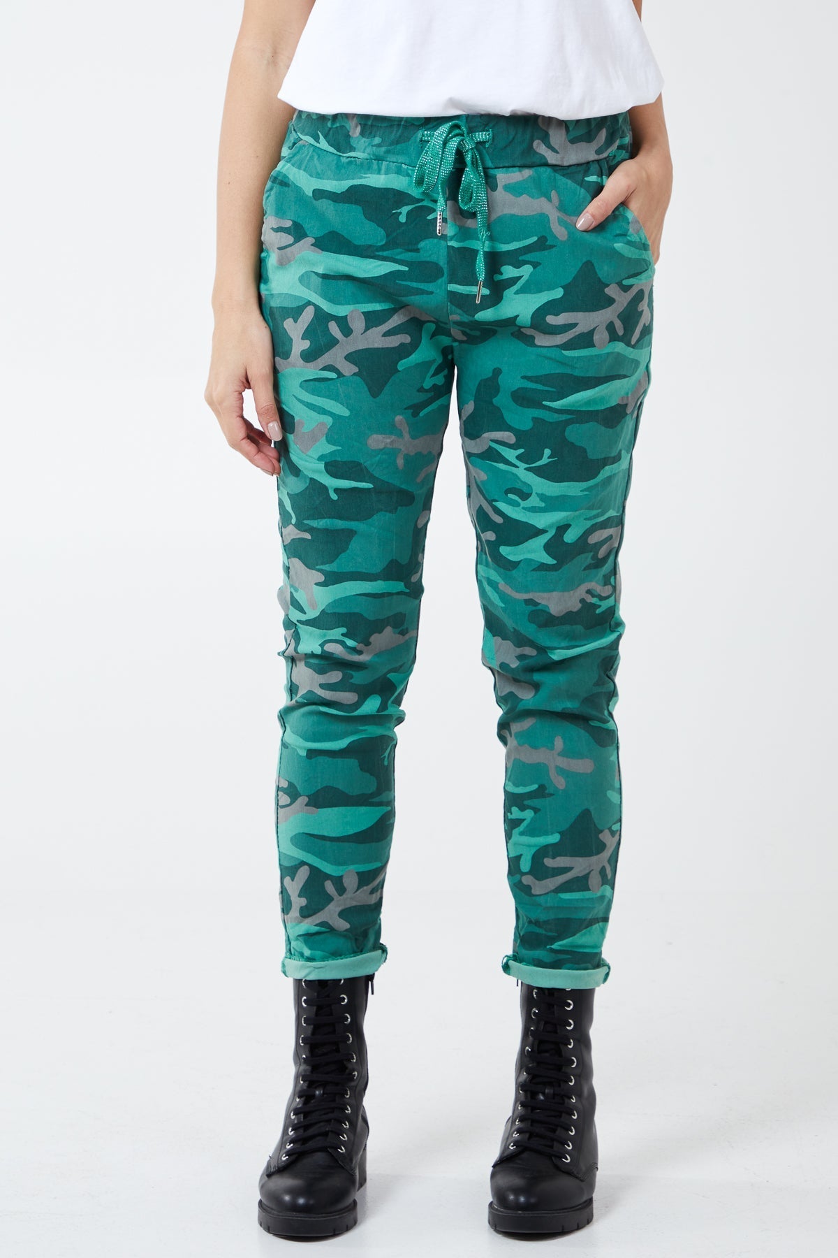 Royal Blue Magic Super Stretch Camouflage Print Trousers For Women ONE SIZE - Dropwear