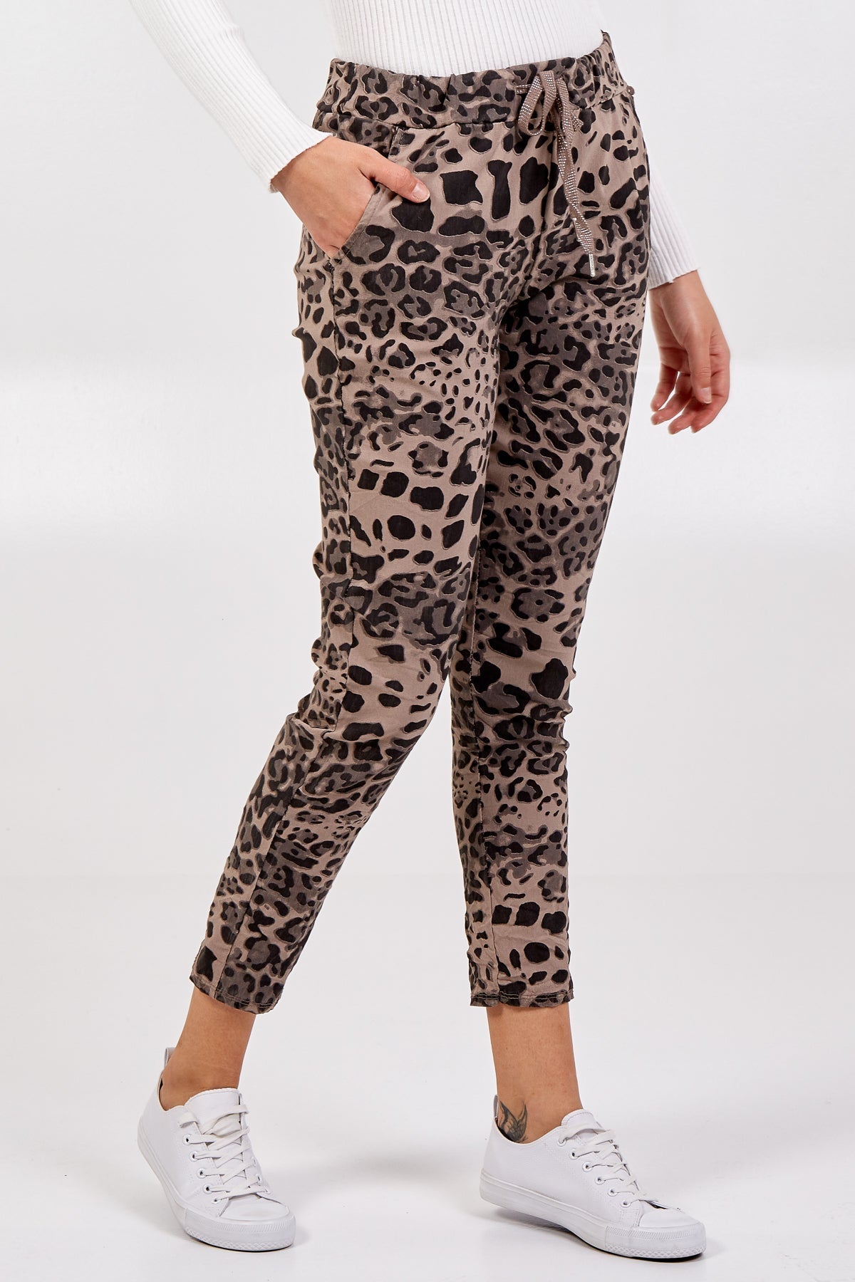 Light Blue Magic Super Stretch Leopard Print Trousers For Women ONE SIZE - Dropwear