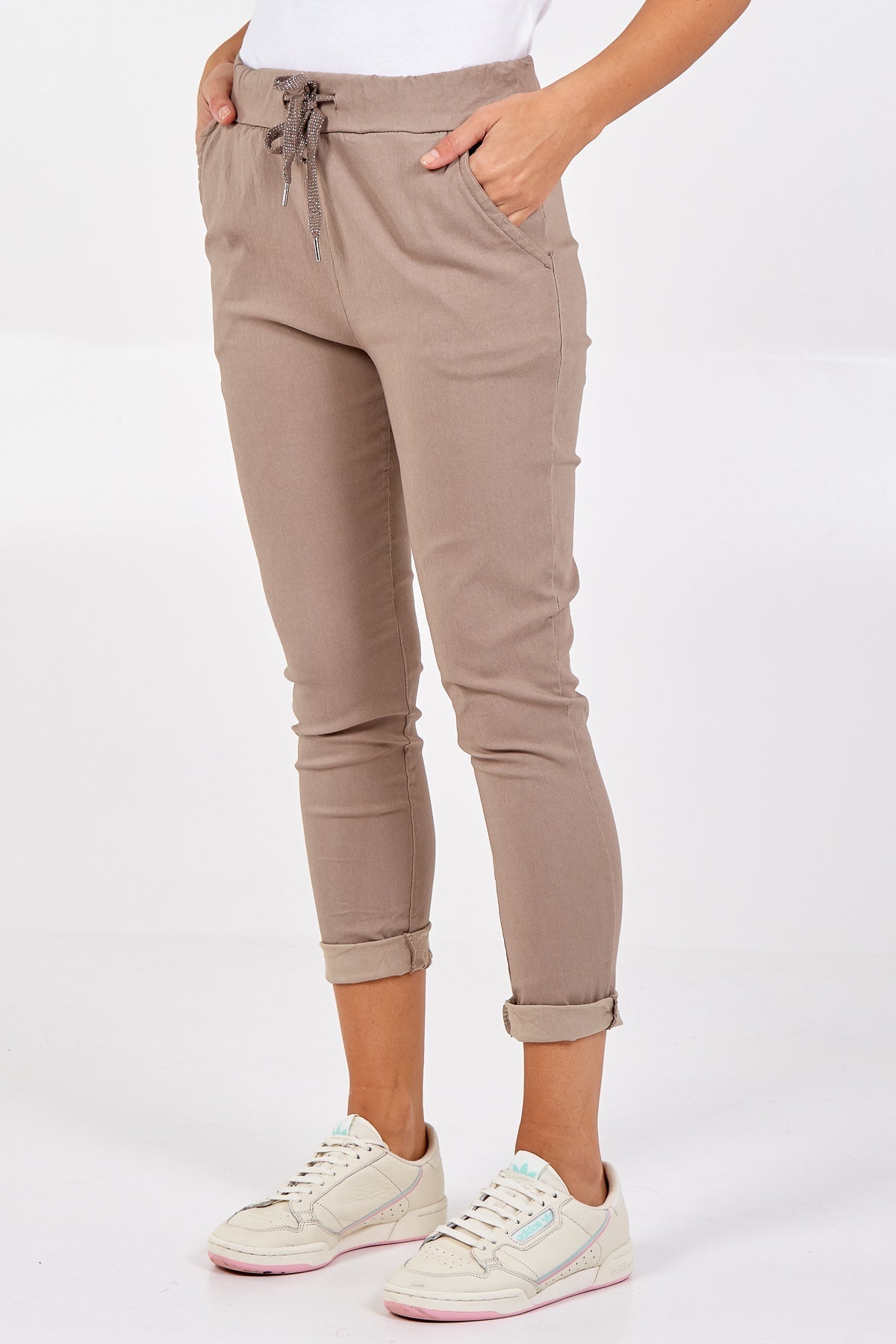 Light Grey Magic Plain Super Stretch Crushed Trousers For Women ONE SIZE - Dropwear