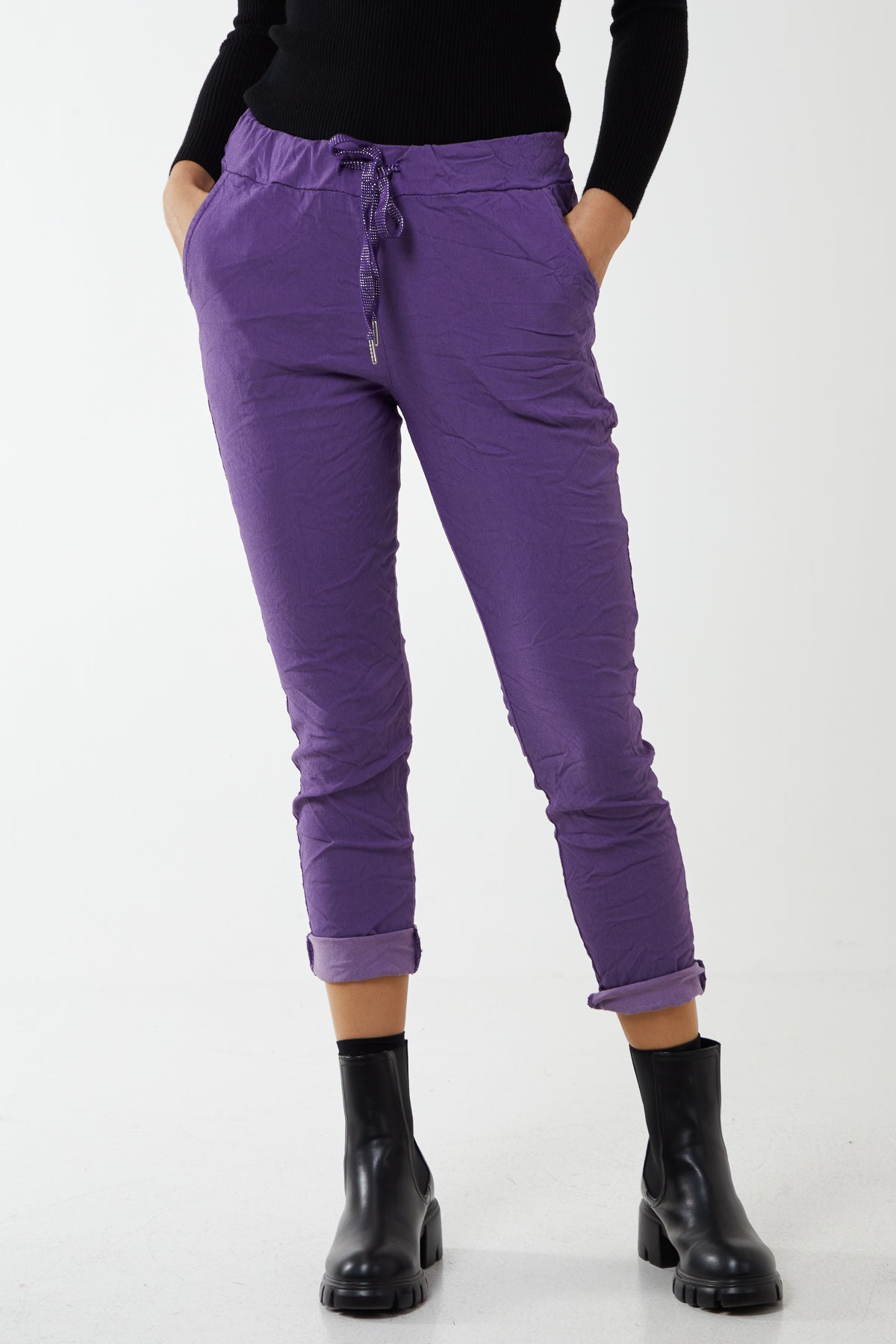 Magic Plain Super Stretch Crushed Trousers For Women  - Dropwear