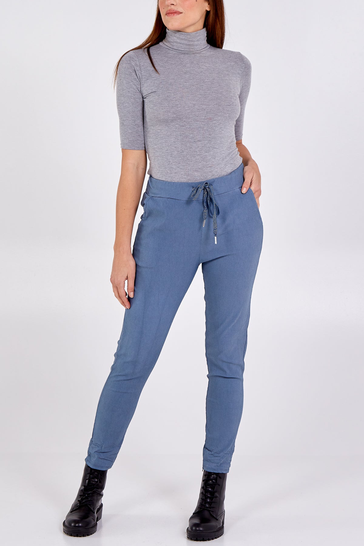 Beige Magic Plain Super Stretch Crushed Trousers For Women ONE SIZE - Dropwear