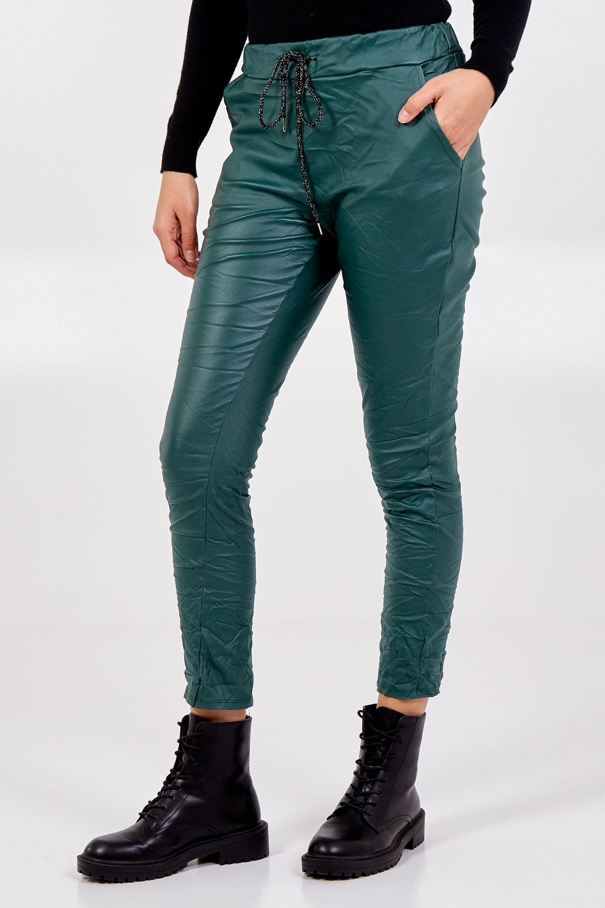 Magic Stretch PU Coated Crushed Trousers For Women  - Dropwear