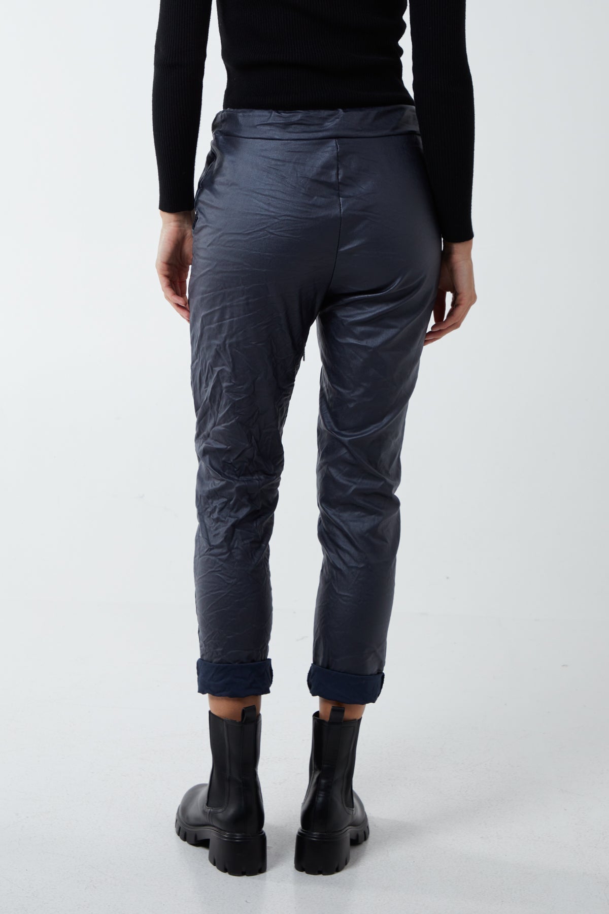 Bottle Green Magic Stretch PU Coated Crushed Trousers For Women ONE SIZE - Dropwear