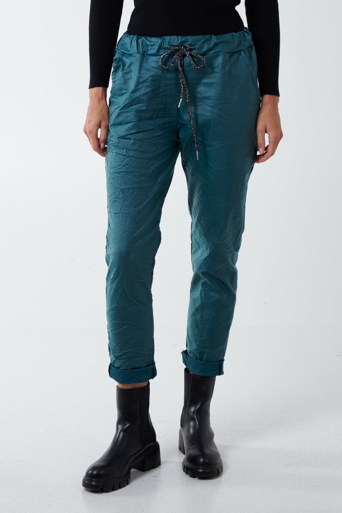 Magic Stretch PU Coated Crushed Trousers For Women  - Dropwear