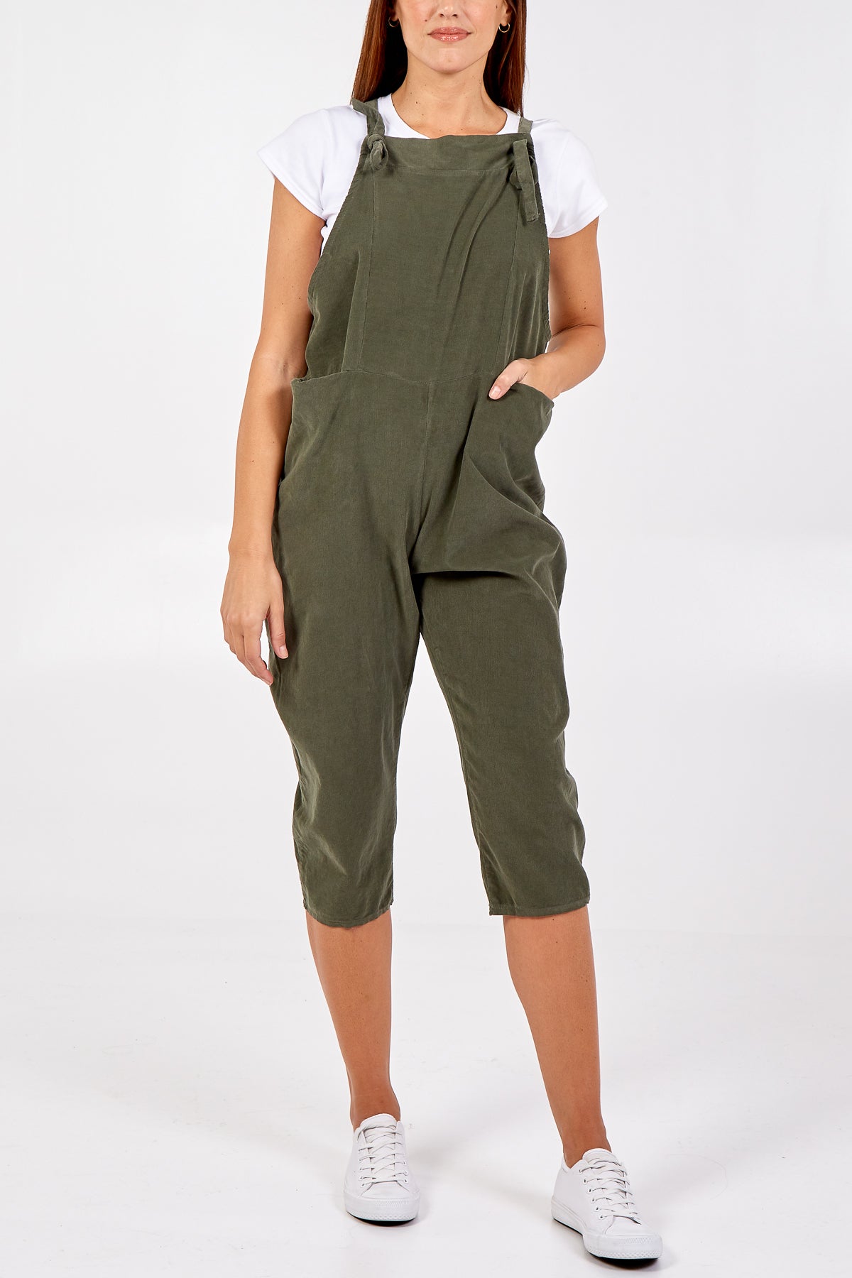 Khaki Baby Corduroy Two Pocket Dungaree For Women ONE SIZE - Dropwear