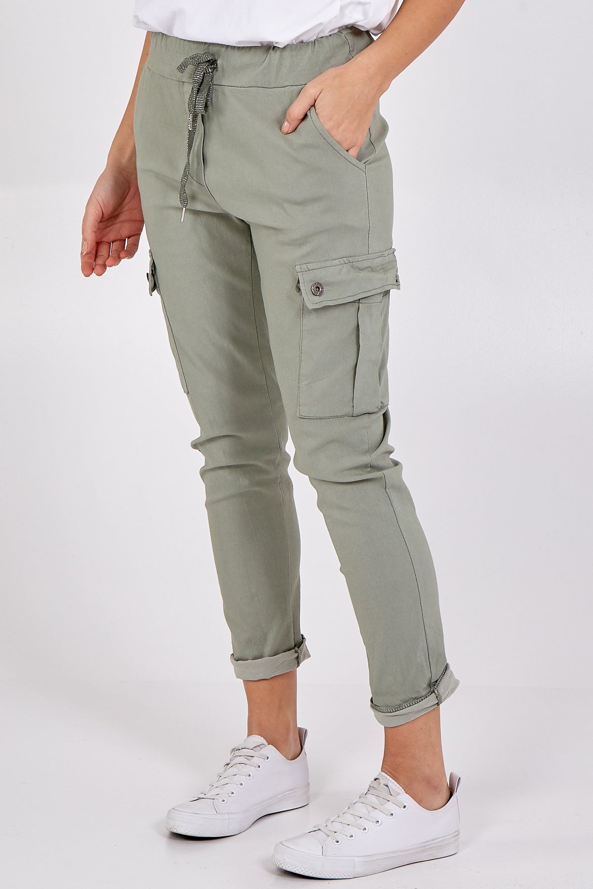 Khaki Magic Super Stretch Cargo Trousers For Women ONE SIZE - Dropwear