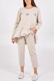 Asymmetrical Frill Hem Glitter Star Loungewear Set For Women  - Dropwear