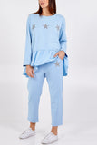 Sky Blue Asymmetrical Frill Hem Glitter Star Loungewear Set For Women ONE SIZE - Dropwear