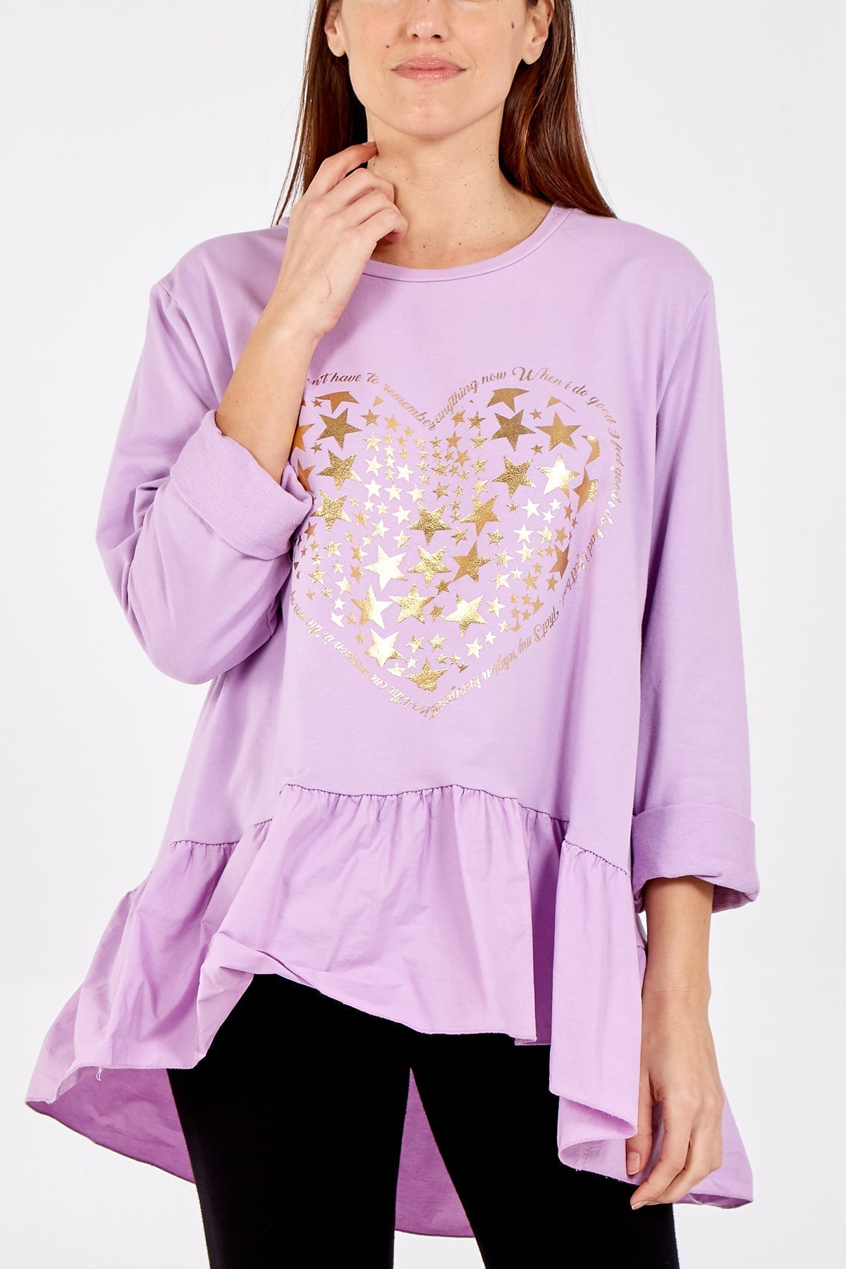Sky Blue Gold Star Heart Top With Frill Trim For Women ONE SIZE - Dropwear