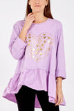 Sky Blue Gold Star Heart Top With Frill Trim For Women ONE SIZE - Dropwear