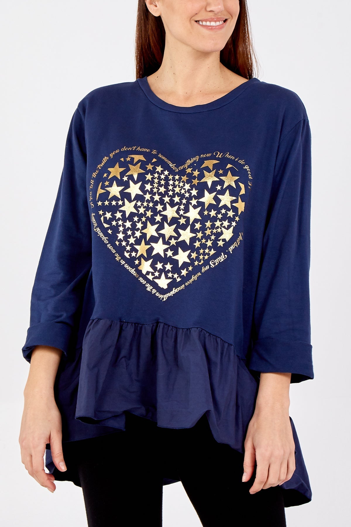 Mint Gold Star Heart Top With Frill Trim For Women ONE SIZE - Dropwear