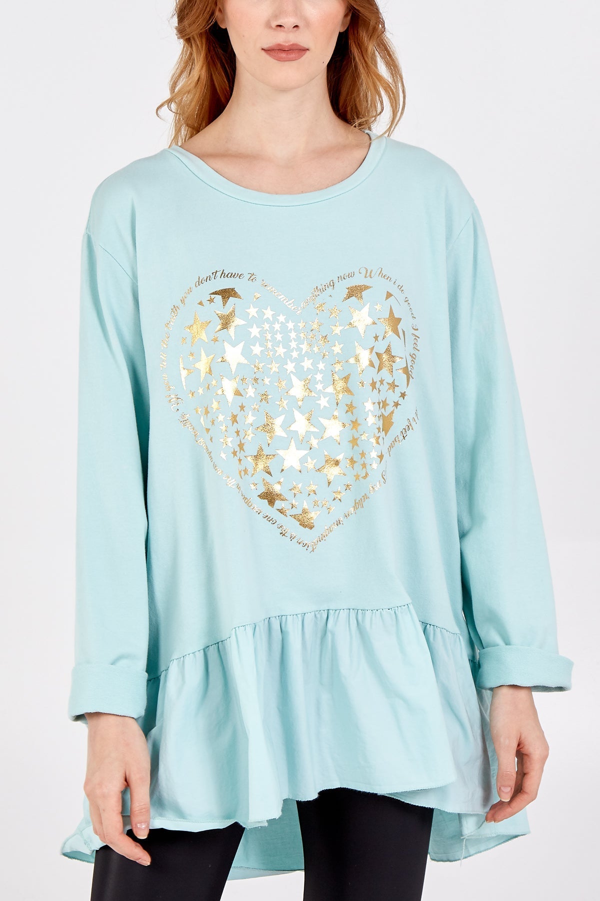 Blush Gold Star Heart Top With Frill Trim For Women ONE SIZE - Dropwear