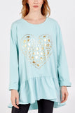 Blush Gold Star Heart Top With Frill Trim For Women ONE SIZE - Dropwear