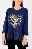 Mint Gold Star Heart Top With Frill Trim For Women ONE SIZE - Dropwear