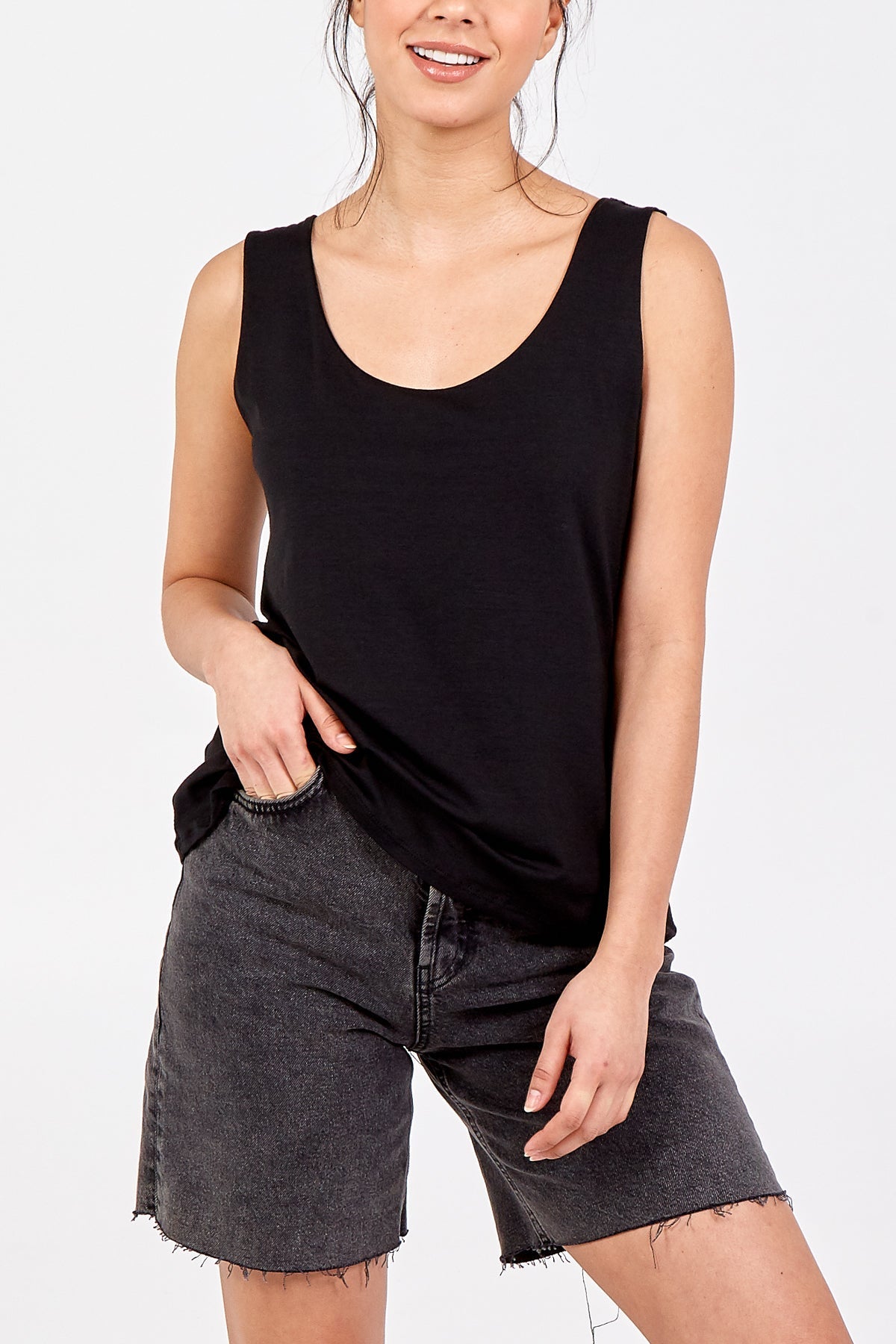 Double Layer Scoop Neck Plain Vest For Women  - Dropwear