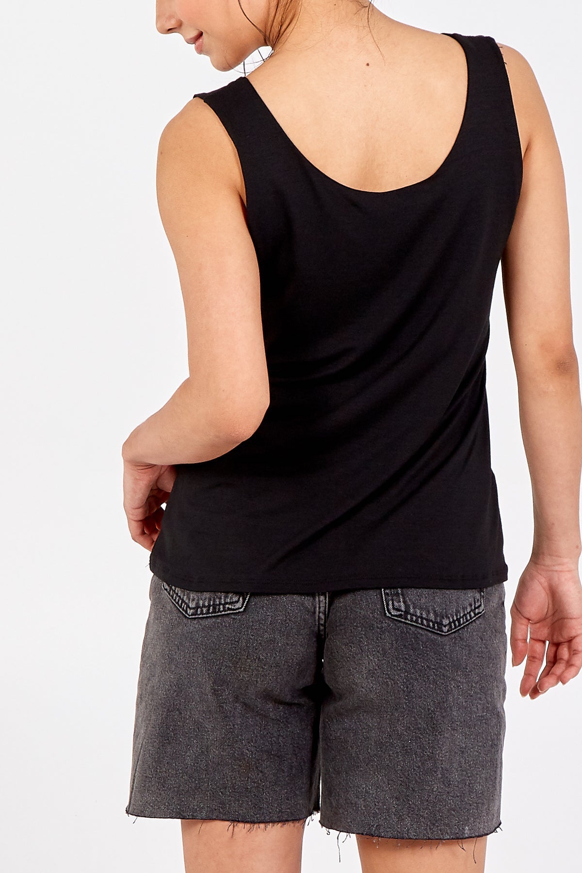 Double Layer Scoop Neck Plain Vest For Women  - Dropwear