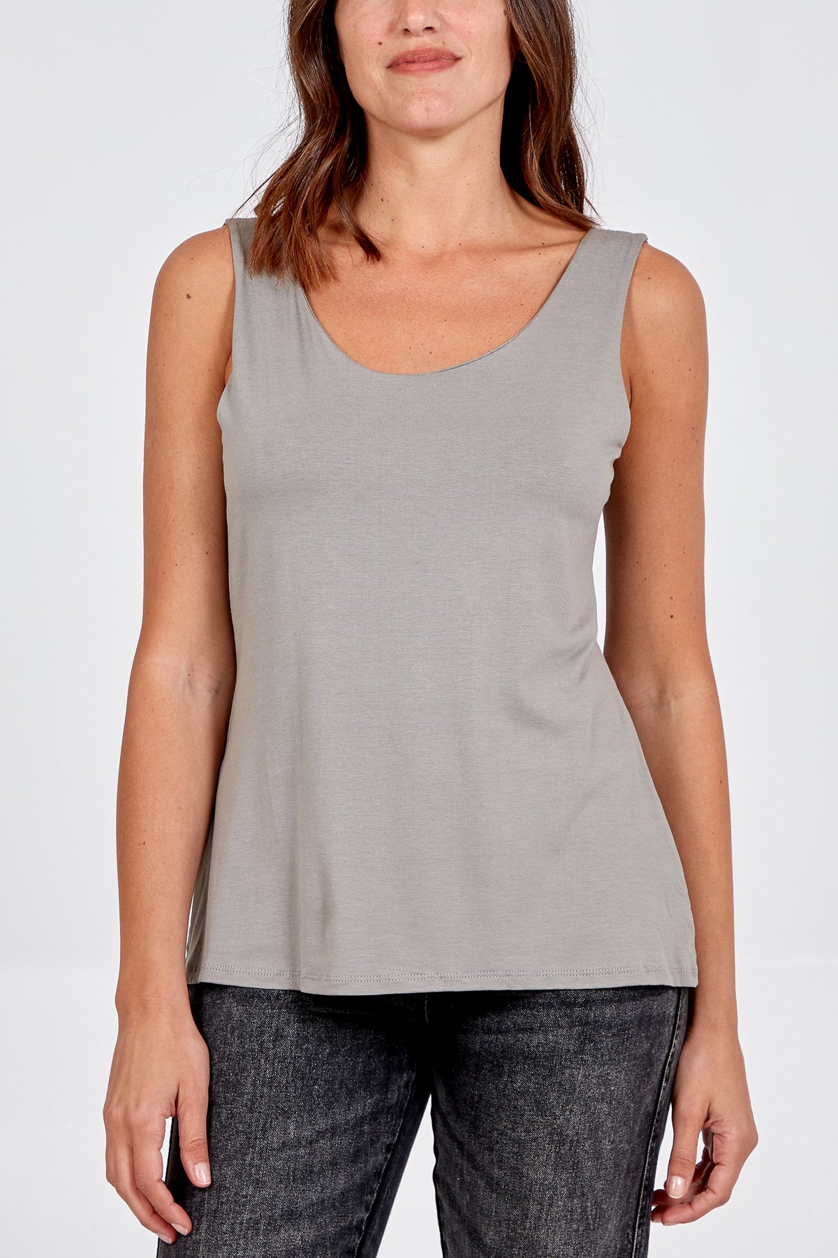 Grey Double Layer Scoop Neck Plain Vest For Women ONE SIZE - Dropwear