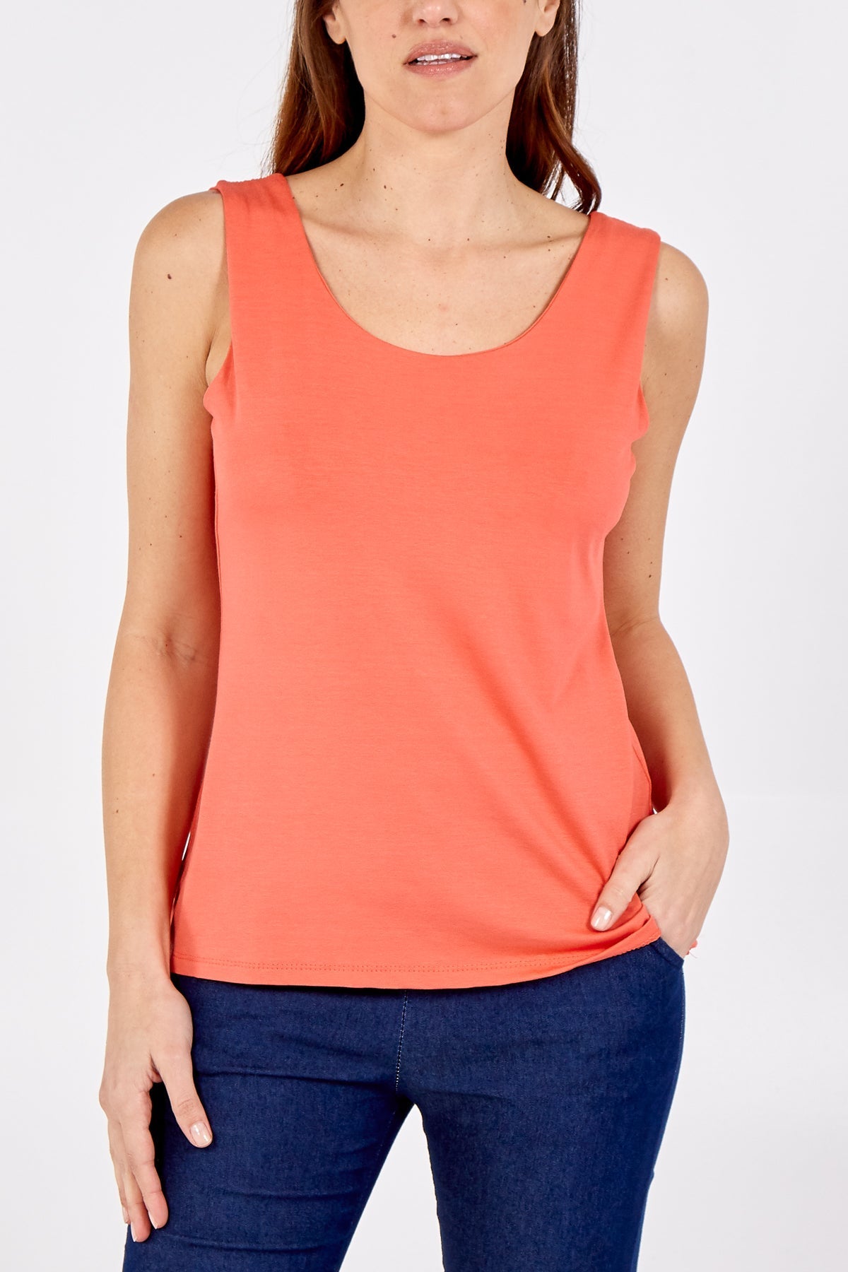 Double Layer Scoop Neck Plain Vest For Women  - Dropwear