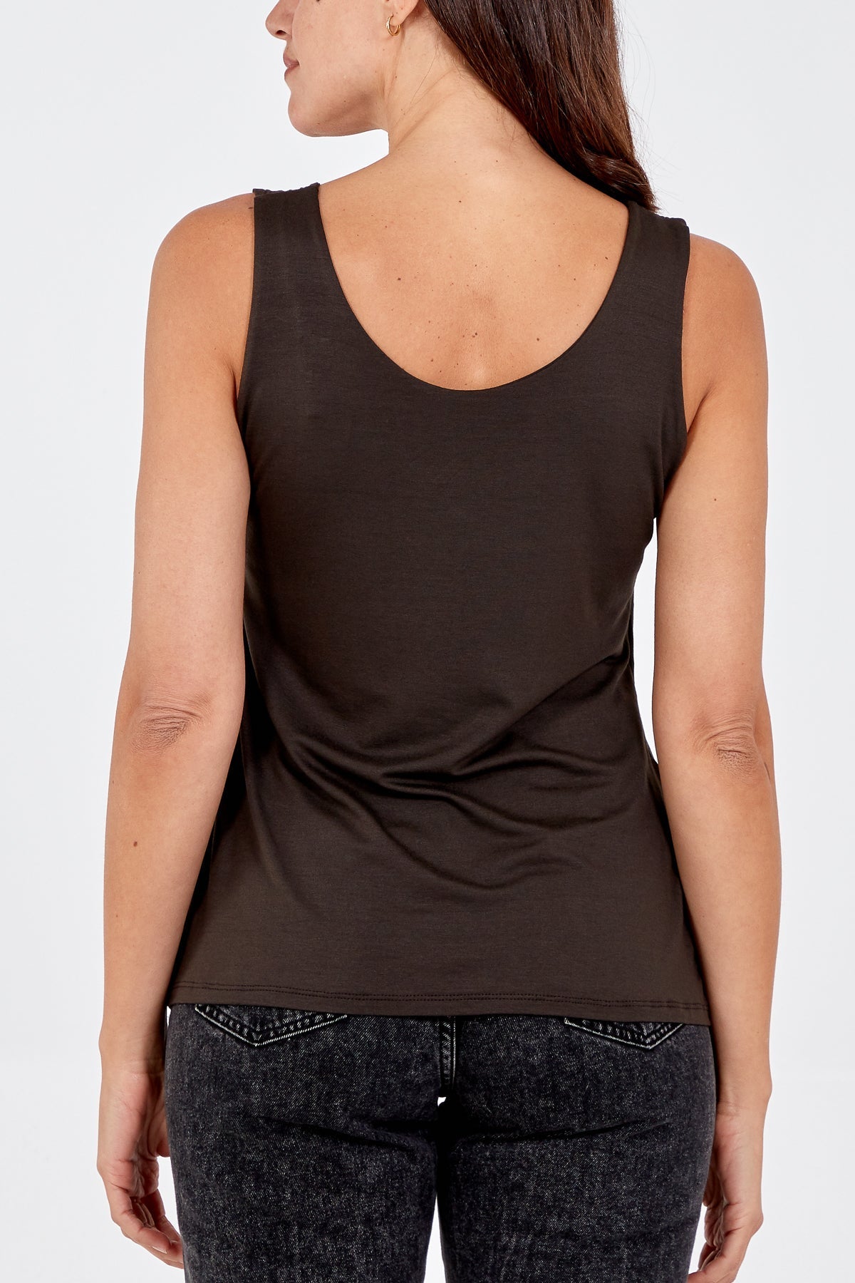 Cream Double Layer Scoop Neck Plain Vest For Women ONE SIZE - Dropwear