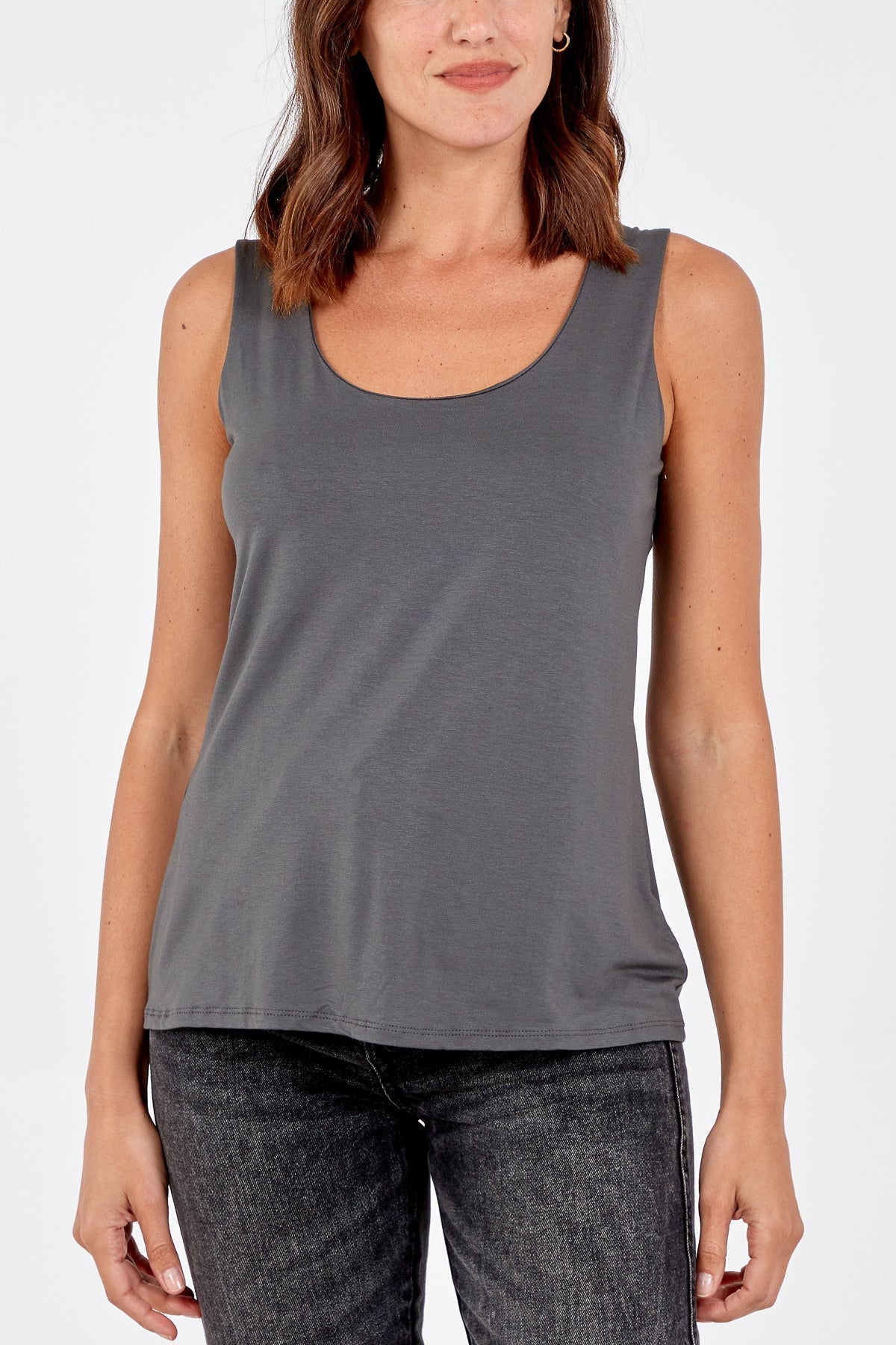 Double Layer Scoop Neck Plain Vest For Women  - Dropwear