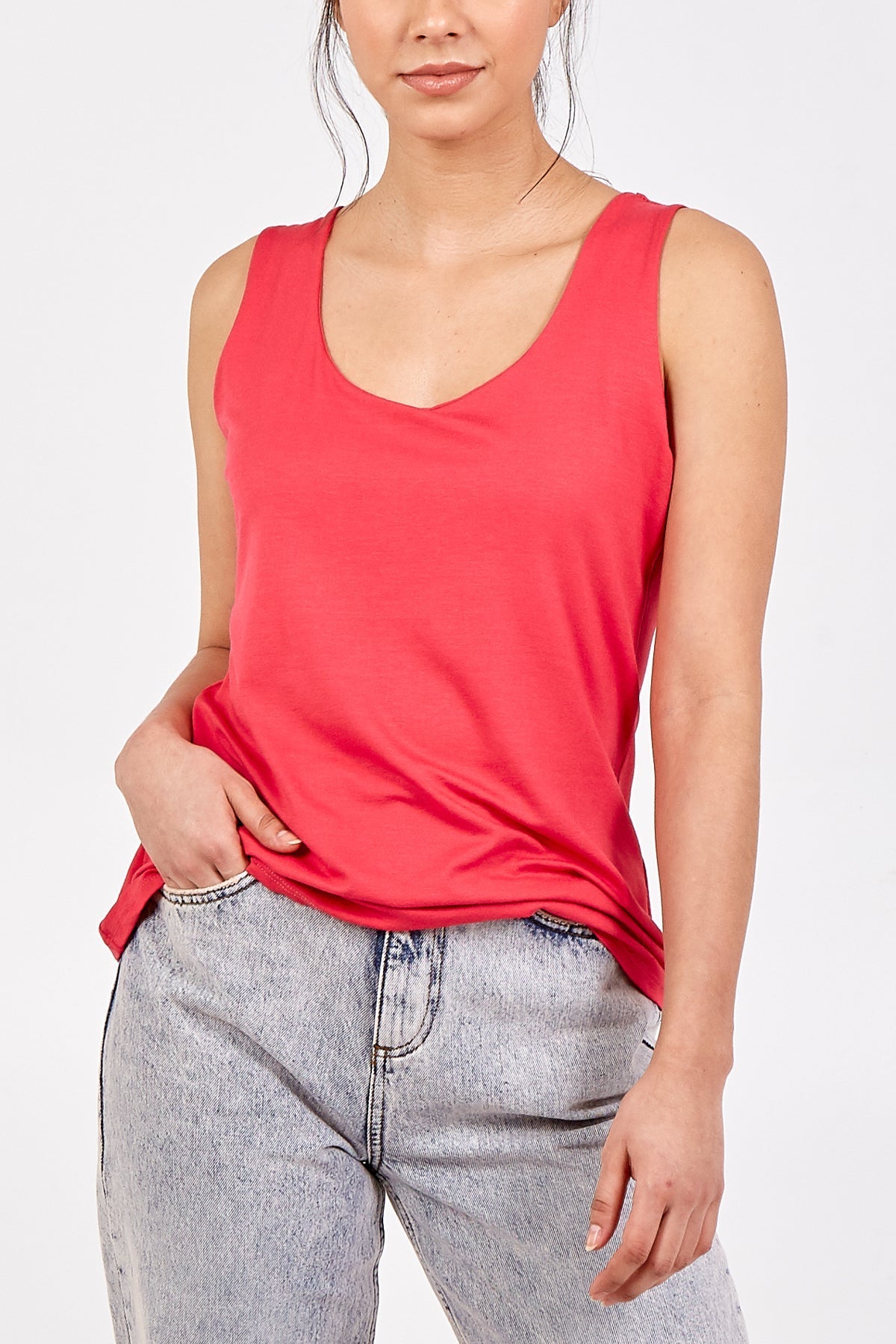 Double Layer Scoop Neck Plain Vest For Women  - Dropwear