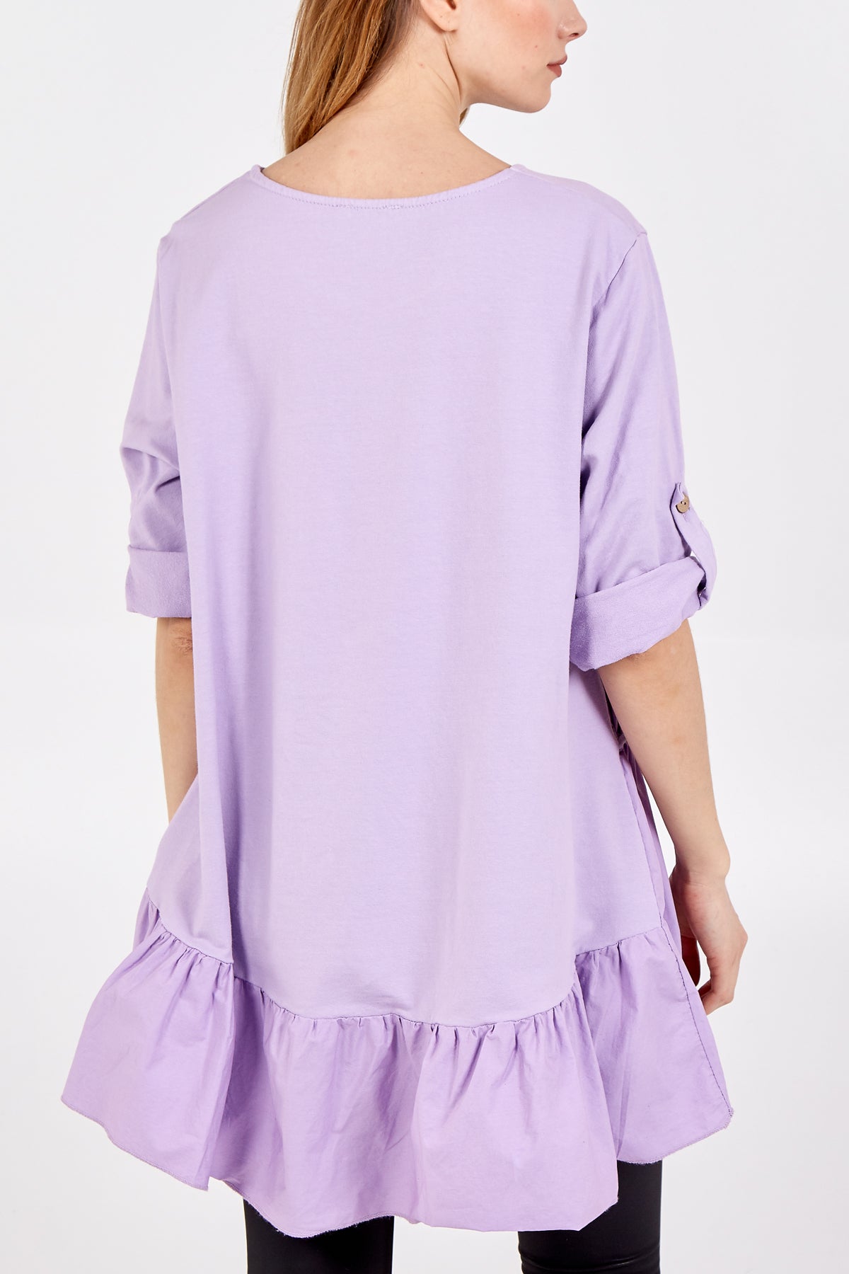 Mint Frill Hem Elasticated Turn Back Sleeve Top For Women ONE SIZE - Dropwear