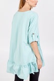 Frill Hem Elasticated Turn Back Sleeve Top For Women  - Dropwear