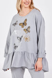 Light Grey Butterfly Frill Hem Lounge Set For Women ONE SIZE - Dropwear