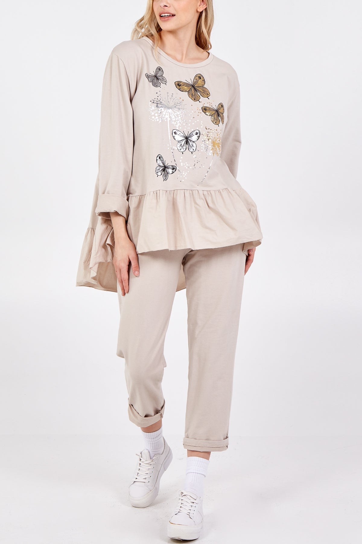 Butterfly Frill Hem Lounge Set For Women  - Dropwear