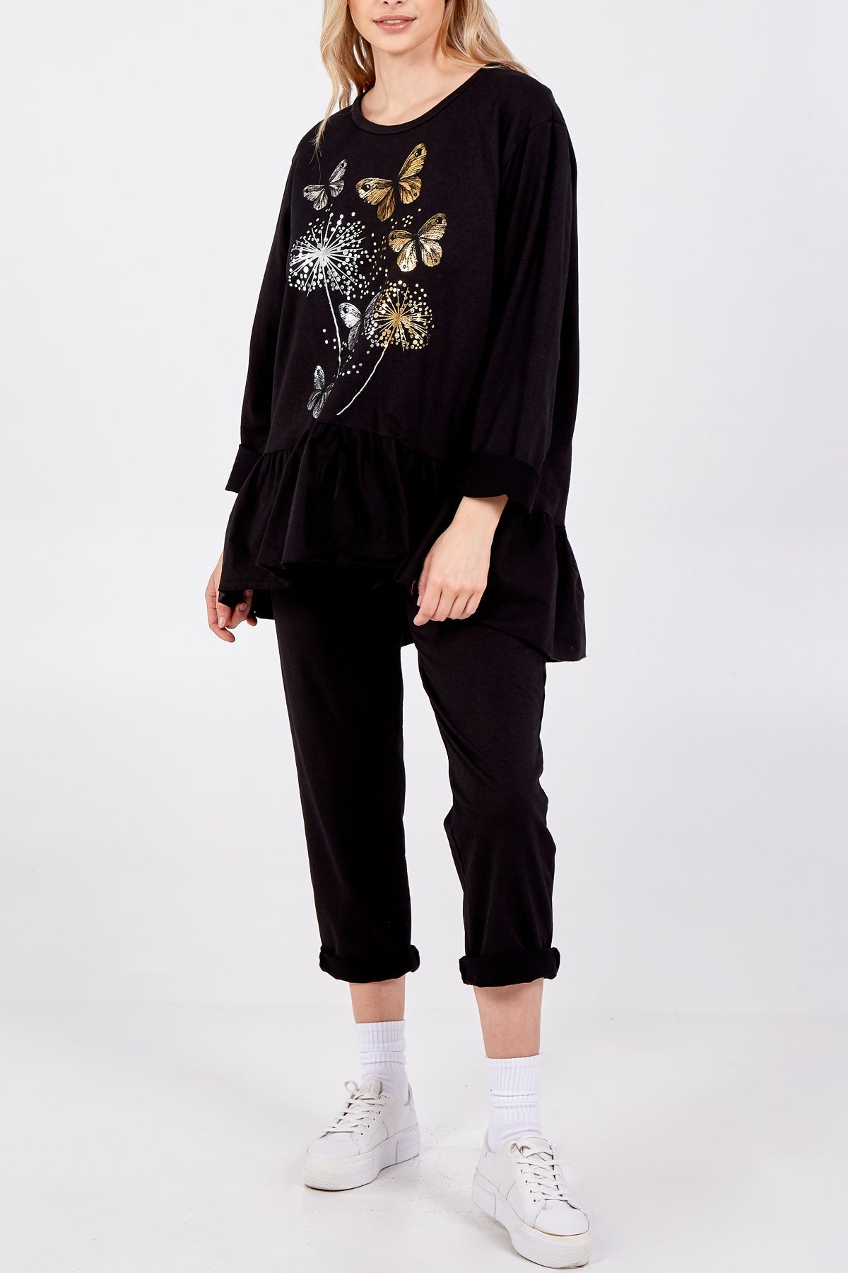 Butterfly Frill Hem Lounge Set For Women  - Dropwear