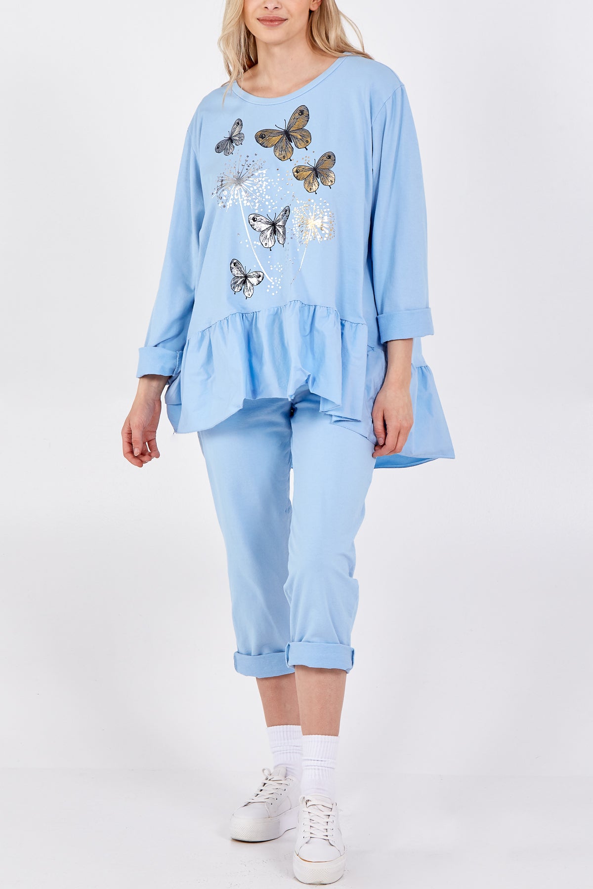 Butterfly Frill Hem Lounge Set For Women  - Dropwear