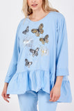 Black Butterfly Frill Hem Lounge Set For Women ONE SIZE - Dropwear