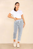 Orange Plus Size Italian Thin Stripes Print Drawstring Cotton Joggers For Women 20 - Dropwear