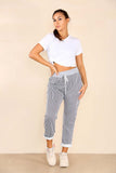 Orange Plus Size Italian Thin Stripes Print Drawstring Cotton Joggers For Women 22 - Dropwear