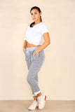 Pink Plus Size Italian Thin Stripes Print Drawstring Cotton Joggers For Women 20 - Dropwear