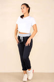 Khaki Plus Size Italian Plain Drawstring Cotton Joggers For Women 16 - Dropwear