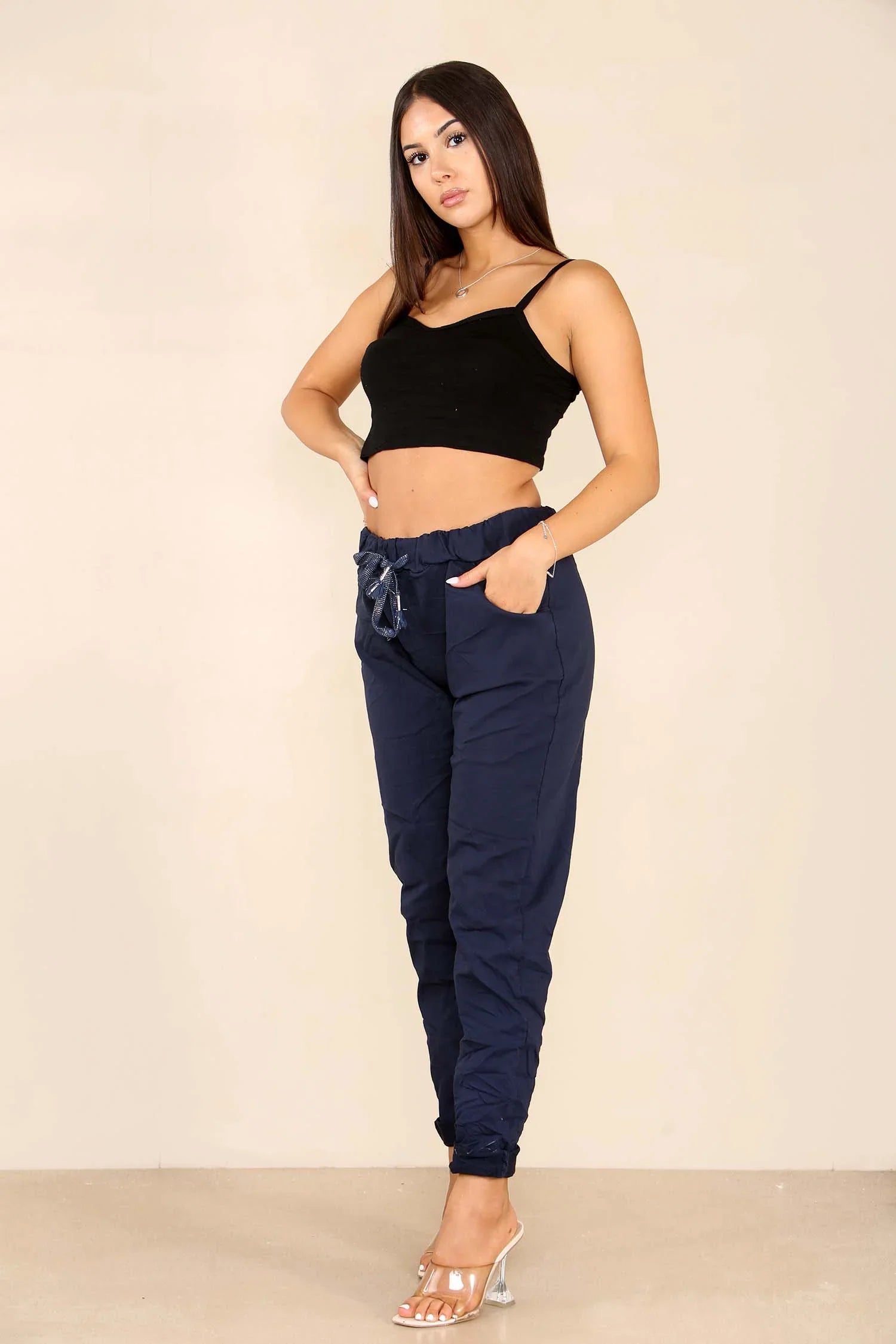 Mocha Italian Glitter Drawstring Waistband Magic Pants For Women 8 - Dropwear