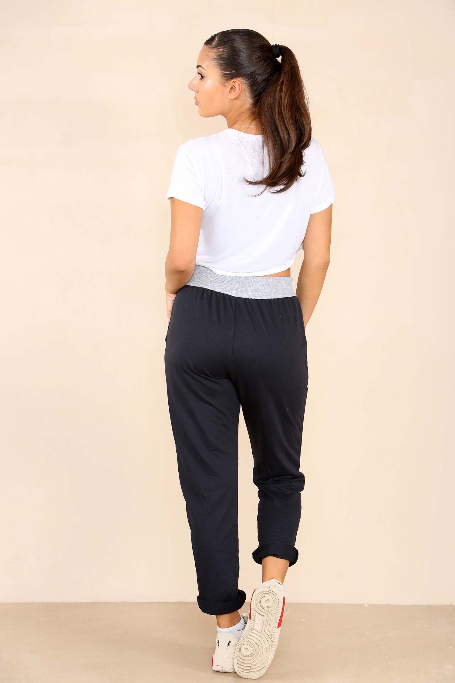 Khaki Plus Size Italian Plain Drawstring Cotton Joggers For Women 22 - Dropwear