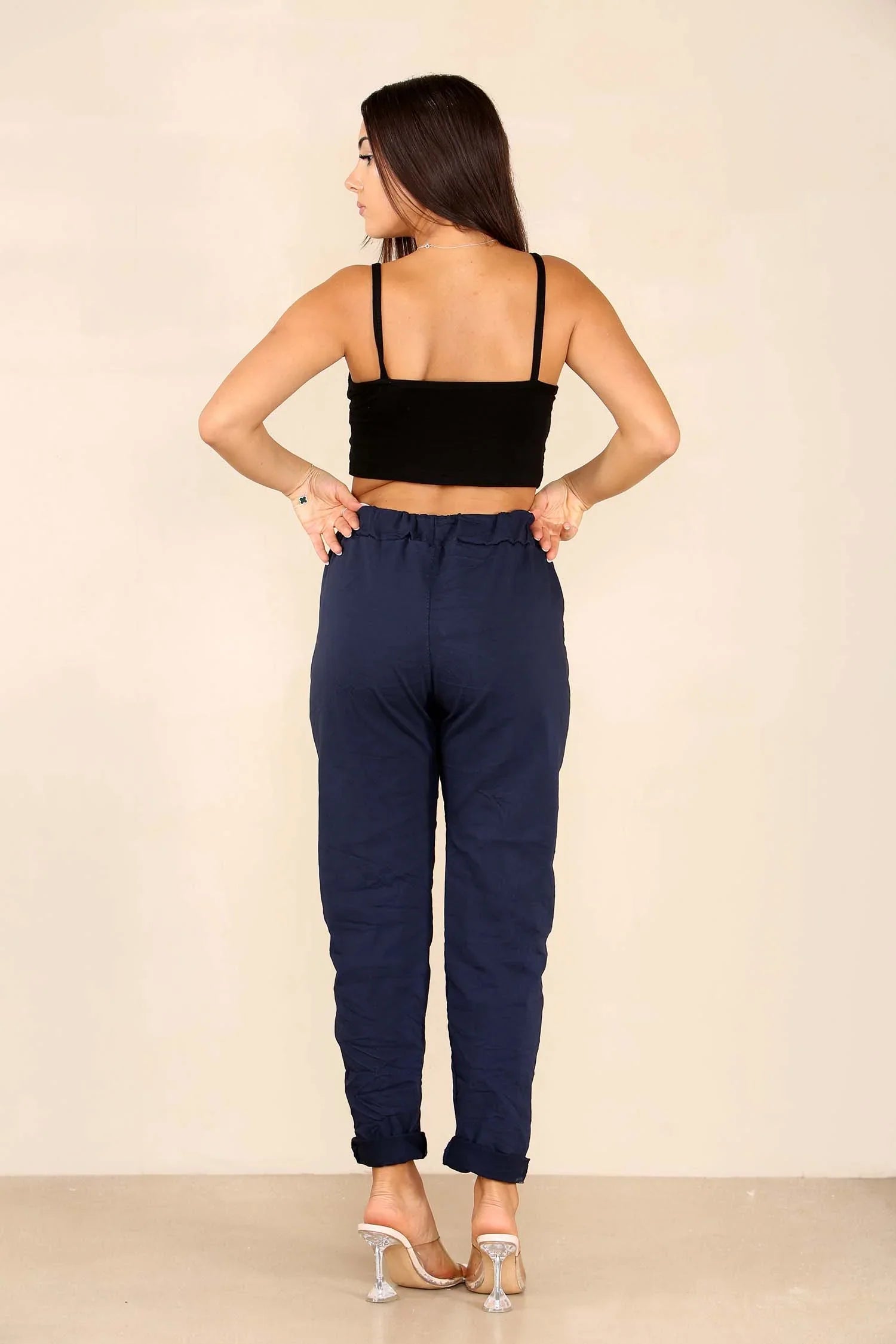 Dusky Pink Plus Size Italian Glitter Drawstring Waistband Magic Pants For Women 16 - Dropwear