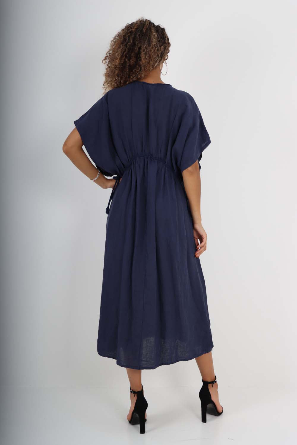 Italian Drawestring Front Flared Linen Dress For Women  - Dropwear